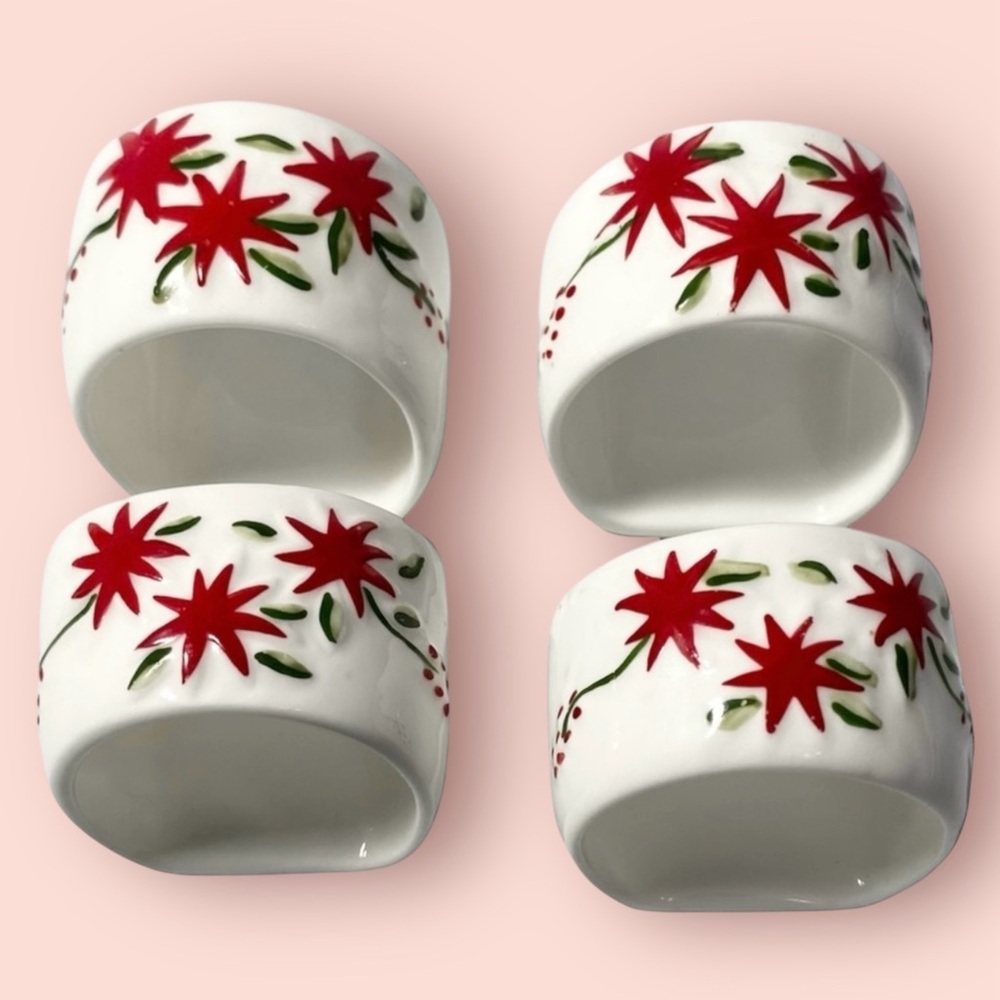 3/$10🎄 Reed Napkin Holders x4 Christmas Holly Vintage